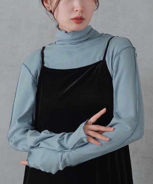 Kastane(カスタネ)の「テレコメロウハイネックロンT(Tシャツ/カットソー・レディース・チャコールグレー/アイボリー/ブルー/オレンジ・FREE)」の3枚目の写真