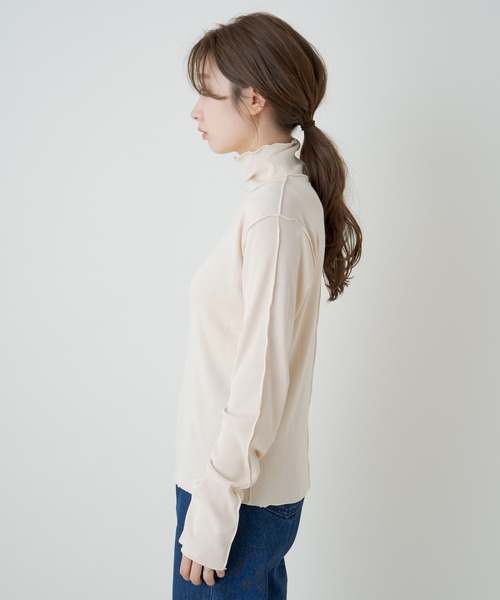 Kastane(カスタネ)の「テレコメロウハイネックロンT(Tシャツ/カットソー・レディース・チャコールグレー/アイボリー/ブルー/オレンジ・FREE)」の19枚目の写真