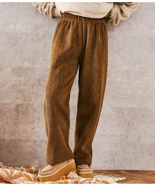 anap mimpi（アナップミンピ）の「ケーブル ニットソー 裏起毛 あったか ストレートパンツ（その他パンツ・レディース・ベージュ/ブラウン/ピンク・FREE）」の5枚目の写真