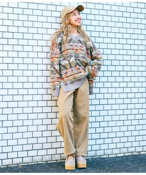 anap mimpi（アナップミンピ）の「ケーブル ニットソー 裏起毛 あったか ストレートパンツ（その他パンツ・レディース・ベージュ/ブラウン/ピンク・FREE）」の9枚目の写真