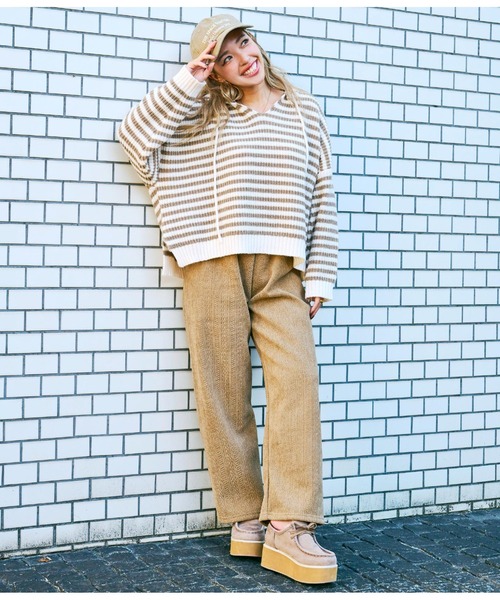 anap mimpi（アナップミンピ）の「ケーブル ニットソー 裏起毛 あったか ストレートパンツ（その他パンツ・レディース・ベージュ/ブラウン/ピンク・FREE）」の12枚目の写真