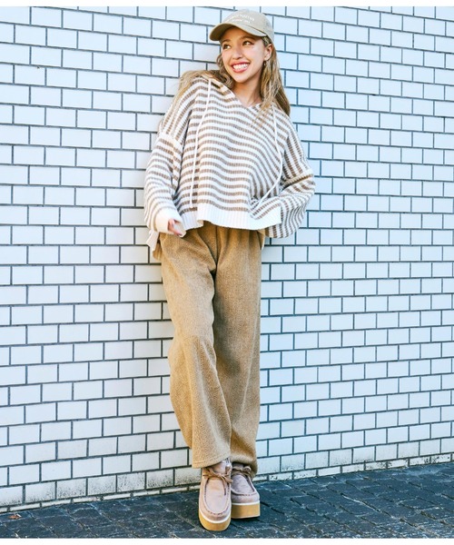 anap mimpi（アナップミンピ）の「ケーブル ニットソー 裏起毛 あったか ストレートパンツ（その他パンツ・レディース・ベージュ/ブラウン/ピンク・FREE）」の13枚目の写真