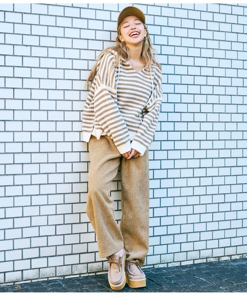 anap mimpi（アナップミンピ）の「ケーブル ニットソー 裏起毛 あったか ストレートパンツ（その他パンツ・レディース・ベージュ/ブラウン/ピンク・FREE）」の14枚目の写真