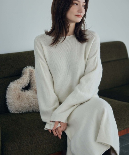 fifth(フィフス)の「ボートネックニットスカートセットアップ(セットアップ・レディース・ブラック/グレー/ラベンダー/ホワイト・M)」の2枚目の写真