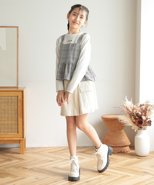 Amourire girl（アムリールガール）の「チェックビスチェ風ドッキングカットソー(130cm～160cm)（Tシャツ/カットソー・キッズ・ブラック/ベージュ・160cm/150cm/140cm/130cm）」の6枚目の写真