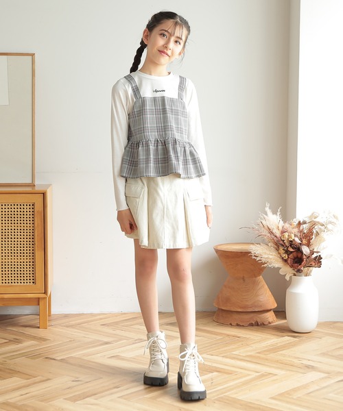 Amourire girl（アムリールガール）の「チェックビスチェ風ドッキングカットソー(130cm～160cm)（Tシャツ/カットソー・キッズ・ブラック/ベージュ・160cm/150cm/140cm/130cm）」の8枚目の写真