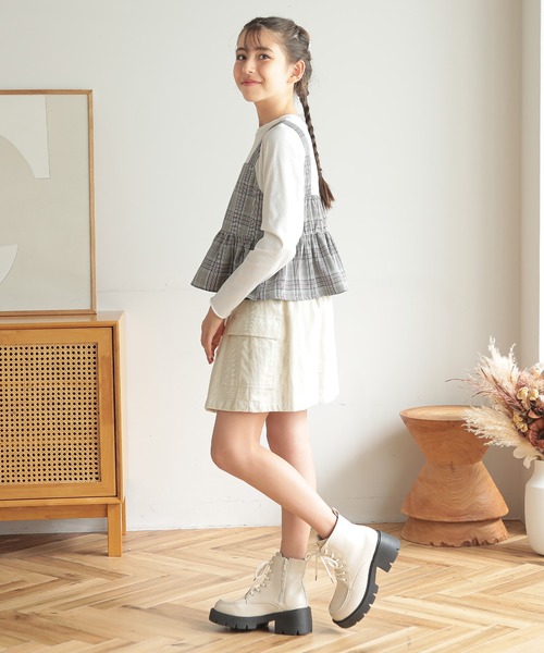 Amourire girl（アムリールガール）の「チェックビスチェ風ドッキングカットソー(130cm～160cm)（Tシャツ/カットソー・キッズ・ブラック/ベージュ・160cm/150cm/140cm/130cm）」の9枚目の写真