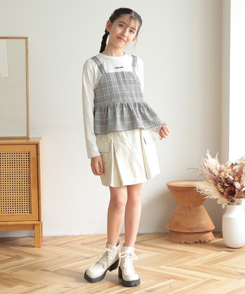 Amourire girl（アムリールガール）の「チェックビスチェ風ドッキングカットソー(130cm～160cm)（Tシャツ/カットソー・キッズ・ブラック/ベージュ・160cm/150cm/140cm/130cm）」の10枚目の写真