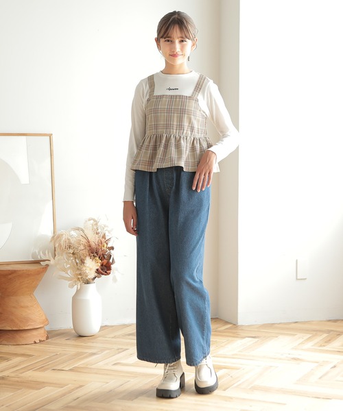 Amourire girl（アムリールガール）の「チェックビスチェ風ドッキングカットソー(130cm～160cm)（Tシャツ/カットソー・キッズ・ブラック/ベージュ・160cm/150cm/140cm/130cm）」の11枚目の写真