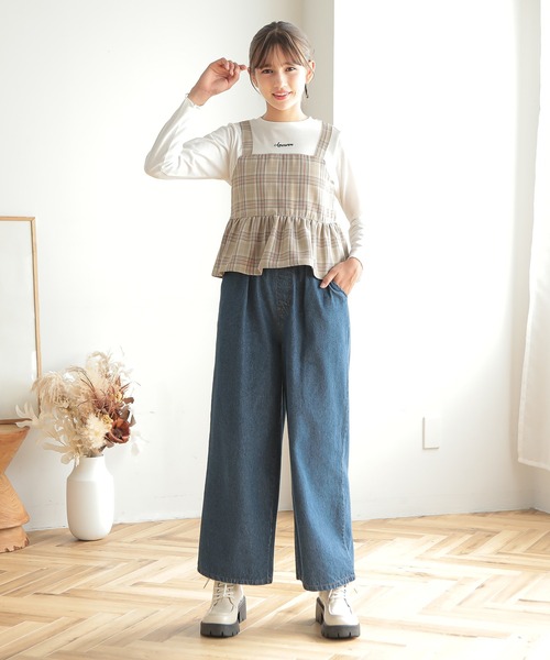 Amourire girl（アムリールガール）の「チェックビスチェ風ドッキングカットソー(130cm～160cm)（Tシャツ/カットソー・キッズ・ブラック/ベージュ・160cm/150cm/140cm/130cm）」の12枚目の写真