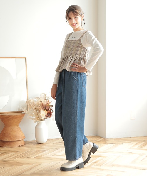 Amourire girl（アムリールガール）の「チェックビスチェ風ドッキングカットソー(130cm～160cm)（Tシャツ/カットソー・キッズ・ブラック/ベージュ・160cm/150cm/140cm/130cm）」の13枚目の写真