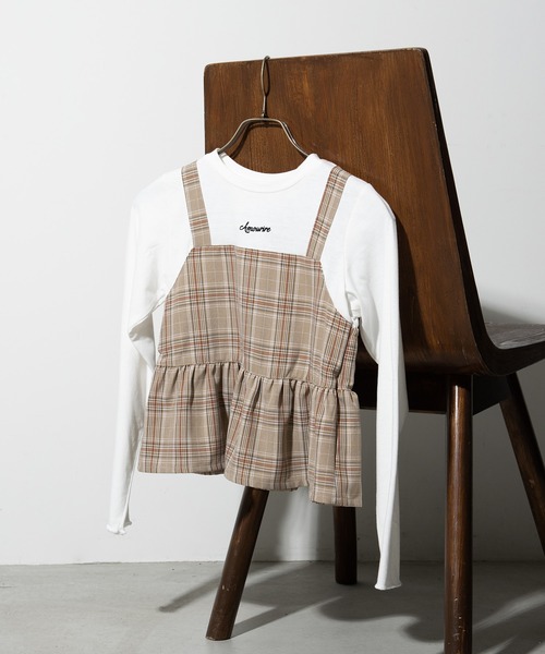 Amourire girl（アムリールガール）の「チェックビスチェ風ドッキングカットソー(130cm～160cm)（Tシャツ/カットソー・キッズ・ブラック/ベージュ・160cm/150cm/140cm/130cm）」の17枚目の写真