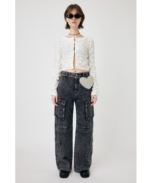 MOUSSY(マウジー)の「SHIRRING CROP トップス(Tシャツ/カットソー・レディース・ブラック/ダークグリーン/オフホワイト・FREE)」の13枚目の写真