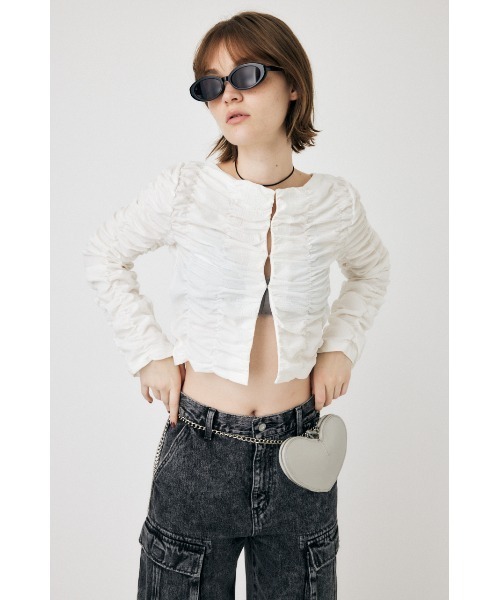 MOUSSY(マウジー)の「SHIRRING CROP トップス(Tシャツ/カットソー・レディース・ブラック/ダークグリーン/オフホワイト・FREE)」の17枚目の写真