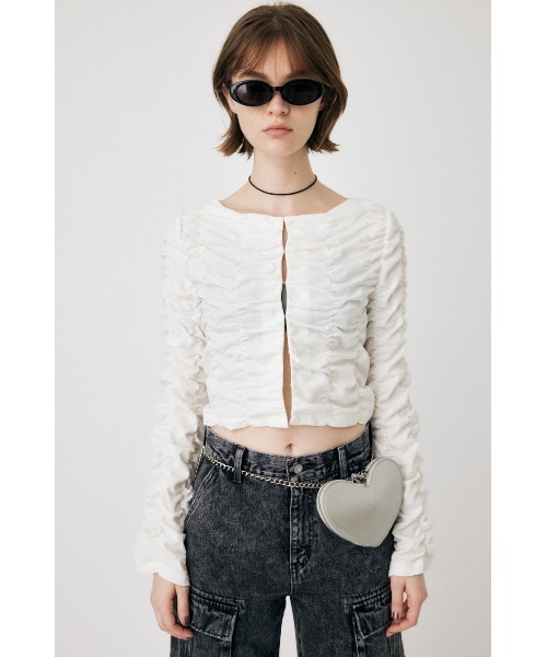 MOUSSY(マウジー)の「SHIRRING CROP トップス(Tシャツ/カットソー・レディース・ブラック/ダークグリーン/オフホワイト・FREE)」の18枚目の写真
