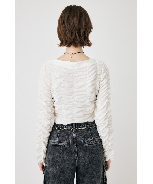 MOUSSY(マウジー)の「SHIRRING CROP トップス(Tシャツ/カットソー・レディース・ブラック/ダークグリーン/オフホワイト・FREE)」の20枚目の写真