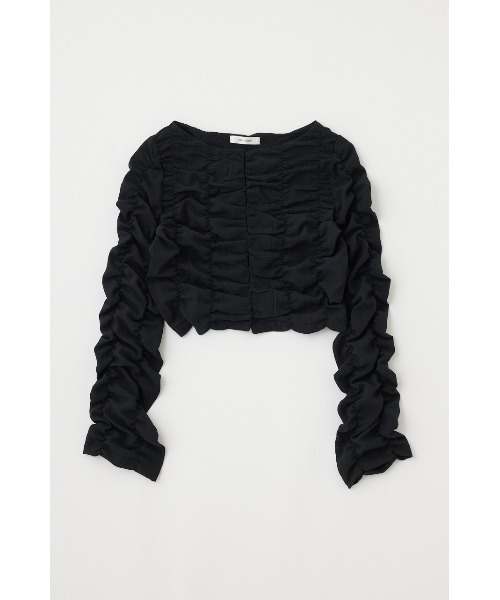 MOUSSY(マウジー)の「SHIRRING CROP トップス(Tシャツ/カットソー・レディース・ブラック/ダークグリーン/オフホワイト・FREE)」の4枚目の写真