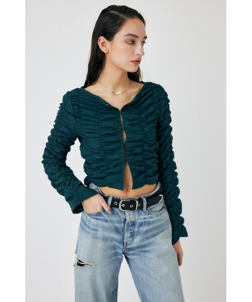 MOUSSY(マウジー)の「SHIRRING CROP トップス(Tシャツ/カットソー・レディース・ブラック/ダークグリーン/オフホワイト・FREE)」の6枚目の写真