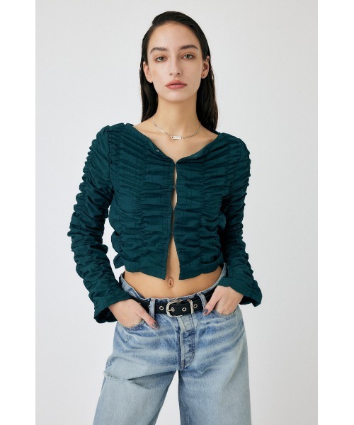 MOUSSY(マウジー)の「SHIRRING CROP トップス(Tシャツ/カットソー・レディース・ブラック/ダークグリーン/オフホワイト・FREE)」の9枚目の写真