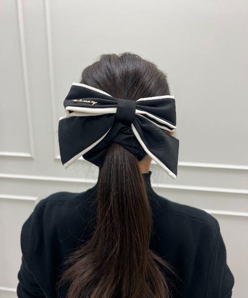 EIMY ISTOIRE(エイミーイストワール)の「バイカラーフレンチリボンシュシュ(シュシュ・レディース・ネイビー/ホワイト/ブラック・FREE)」の7枚目の写真