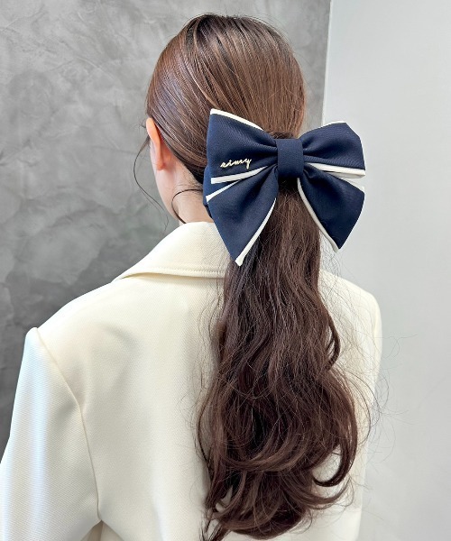 EIMY ISTOIRE(エイミーイストワール)の「バイカラーフレンチリボンシュシュ(シュシュ・レディース・ネイビー/ホワイト/ブラック・FREE)」の9枚目の写真