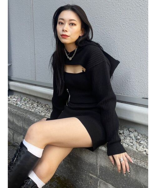 EVRIS（エヴリス）の「アンサンブルニットミニワンピース（ワンピース・レディース・グリーン/ブラック/アイボリー・FREE）」の3枚目の写真