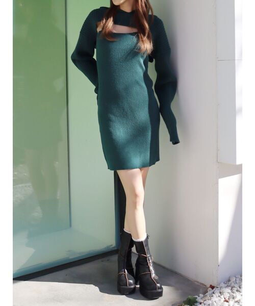 EVRIS（エヴリス）の「アンサンブルニットミニワンピース（ワンピース・レディース・グリーン/ブラック/アイボリー・FREE）」の19枚目の写真