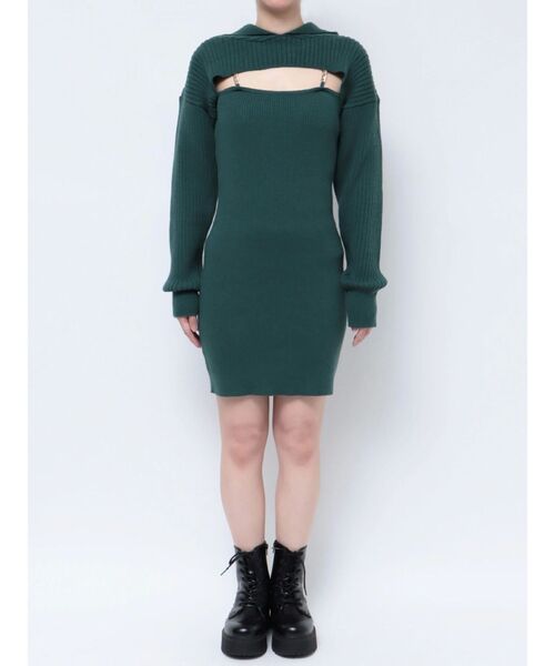 EVRIS（エヴリス）の「アンサンブルニットミニワンピース（ワンピース・レディース・グリーン/ブラック/アイボリー・FREE）」の10枚目の写真