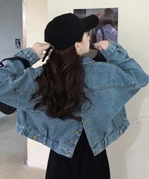 NANEA | バックボタンデザインショート丈デニムジャケット(デニムジャケット)