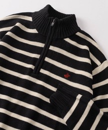 BEVERLY HILLS POLO CLUB（ビバリーヒルズポロクラブ）の「【71】【BEVERLY HILLS POLO CLUB/ビバリーヒルズポロクラブ】ワンポイントロゴ刺繍 無地／ボーダー ハーフジップ ニット（ニット/セーター・メンズ）」