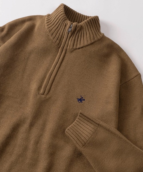 BEVERLY HILLS POLO CLUB(ビバリーヒルズポロクラブ)の「【71】【BEVERLY HILLS POLO CLUB/ビバリーヒルズポロクラブ】ワンポイントロゴ刺繍 無地/ボーダー ハーフジップ ニット(ニット/セーター・メンズ・ブラック/ネイビー/ネイビー×ホワイト/グリーン/アイボリー/ブルー系/ブラック系/ブラック系1/アイボリー系/ネイビー系/ブラウン系・M/L/XL)」の5枚目の写真