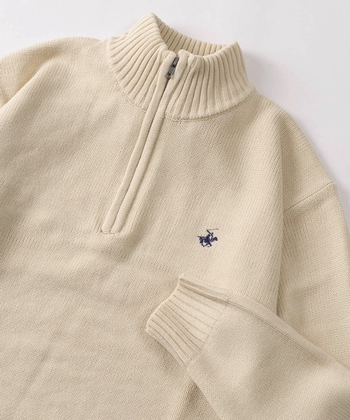 BEVERLY HILLS POLO CLUB(ビバリーヒルズポロクラブ)の「【71】【BEVERLY HILLS POLO CLUB/ビバリーヒルズポロクラブ】ワンポイントロゴ刺繍 無地/ボーダー ハーフジップ ニット(ニット/セーター・メンズ・ブラック/ネイビー/ネイビー×ホワイト/グリーン/アイボリー/ブルー系/ブラック系/ブラック系1/アイボリー系/ネイビー系/ブラウン系・M/L/XL)」の6枚目の写真