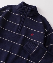 【71】【BEVERLY HILLS POLO CLUB/ビバリーヒルズポロクラブ】ワンポイントロゴ刺繍 無地/ボーダー ハーフジップ ニット