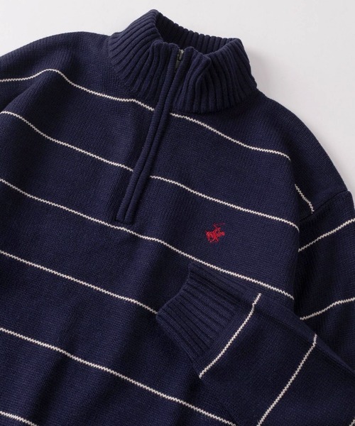 BEVERLY HILLS POLO CLUB(ビバリーヒルズポロクラブ)の「【71】【BEVERLY HILLS POLO CLUB/ビバリーヒルズポロクラブ】ワンポイントロゴ刺繍 無地/ボーダー ハーフジップ ニット(ニット/セーター・メンズ・ブラック/ネイビー/ネイビー×ホワイト/グリーン/アイボリー/ブルー系/ブラック系/ブラック系1/アイボリー系/ネイビー系/ブラウン系・M/L/XL)」の10枚目の写真