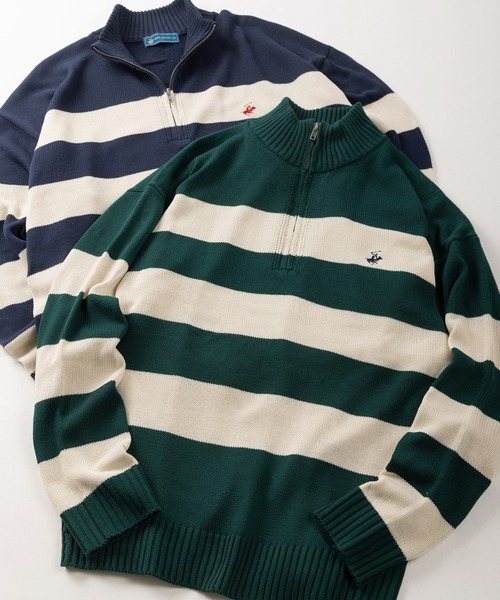 BEVERLY HILLS POLO CLUB(ビバリーヒルズポロクラブ)の「【71】【BEVERLY HILLS POLO CLUB/ビバリーヒルズポロクラブ】ワンポイントロゴ刺繍 無地/ボーダー ハーフジップ ニット(ニット/セーター・メンズ・ブラック/ネイビー/ネイビー×ホワイト/グリーン/アイボリー/ブルー系/ブラック系/ブラック系1/アイボリー系/ネイビー系/ブラウン系・M/L/XL)」の7枚目の写真