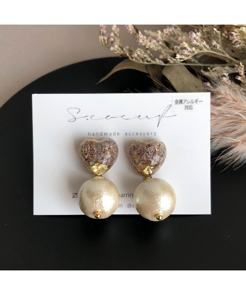tone(トーン)の「【S.coeuf】金属アレルギー対応ピアス プチハート×コットンパール(MA)(ピアス(両耳用)・レディース・パープル/ピンク/ホワイト・FREE)」の3枚目の写真