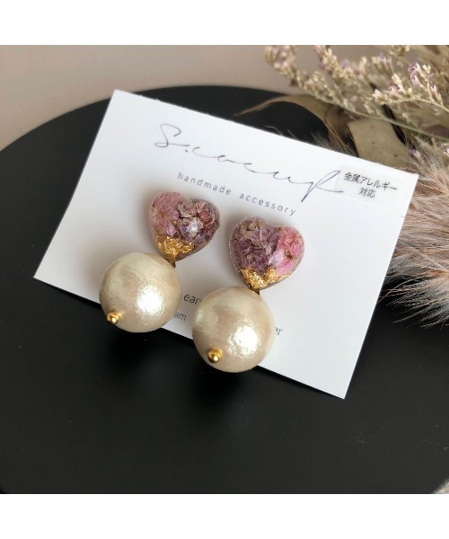 tone(トーン)の「【S.coeuf】金属アレルギー対応ピアス プチハート×コットンパール(MA)(ピアス(両耳用)・レディース・パープル/ピンク/ホワイト・FREE)」の9枚目の写真