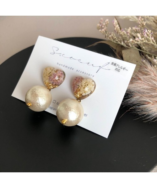 tone(トーン)の「【S.coeuf】金属アレルギー対応ピアス プチハート×コットンパール(MA)(ピアス(両耳用)・レディース・パープル/ピンク/ホワイト・FREE)」の4枚目の写真