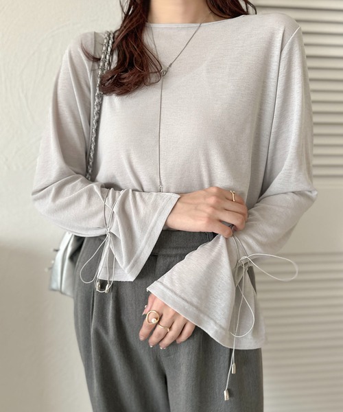 apres jour clair(アプレジュールクレア)の「【apres jour clair】リボン付きシアーTシャツ【ZOZOTOWN限定アイテム】(Tシャツ/カットソー・レディース・オフホワイト/ピンクベージュ/ライトグレー・X-LARGE/フリー)」の15枚目の写真