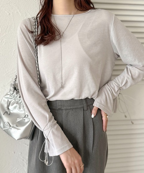 apres jour clair(アプレジュールクレア)の「【apres jour clair】リボン付きシアーTシャツ【ZOZOTOWN限定アイテム】(Tシャツ/カットソー・レディース・オフホワイト/ピンクベージュ/ライトグレー・X-LARGE/フリー)」の16枚目の写真