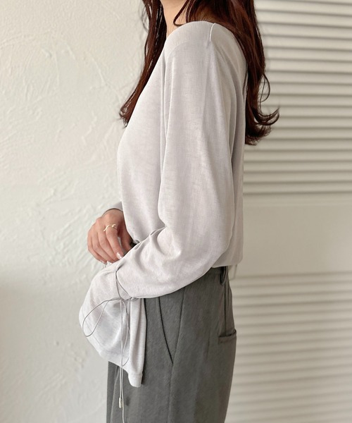 apres jour clair(アプレジュールクレア)の「【apres jour clair】リボン付きシアーTシャツ【ZOZOTOWN限定アイテム】(Tシャツ/カットソー・レディース・オフホワイト/ピンクベージュ/ライトグレー・X-LARGE/フリー)」の17枚目の写真