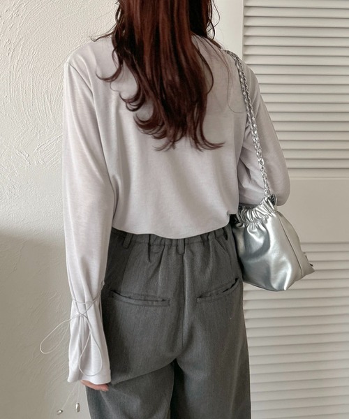 apres jour clair(アプレジュールクレア)の「【apres jour clair】リボン付きシアーTシャツ【ZOZOTOWN限定アイテム】(Tシャツ/カットソー・レディース・オフホワイト/ピンクベージュ/ライトグレー・X-LARGE/フリー)」の18枚目の写真
