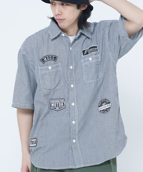 CORISCO（コリスコ）の「シャンブレー・ヒッコリー 半袖ワッペンシャツ(M1)（シャツ/ブラウス・メンズ・ネイビー/その他1/その他2/サックスブルー・MEDIUM/LARGE/X-LARGE）」の4枚目の写真