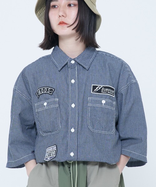 CORISCO（コリスコ）の「シャンブレー・ヒッコリー 半袖ワッペンシャツ(M1)（シャツ/ブラウス・メンズ・ネイビー/その他1/その他2/サックスブルー・MEDIUM/LARGE/X-LARGE）」の2枚目の写真