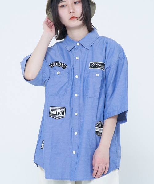 CORISCO（コリスコ）の「シャンブレー・ヒッコリー 半袖ワッペンシャツ(M1)（シャツ/ブラウス・メンズ・ネイビー/その他1/その他2/サックスブルー・MEDIUM/LARGE/X-LARGE）」の3枚目の写真