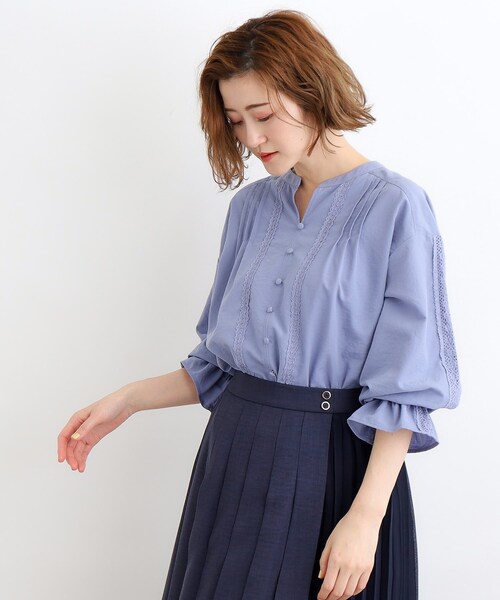 grove（グローブ）の「◆スパンボイルレース切り替えブラウス（シャツ/ブラウス・レディース・ブラック/オフホワイト/ブルー・02/03/01/04/05）」の3枚目の写真