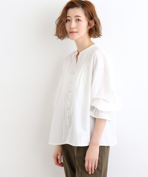 grove（グローブ）の「◆スパンボイルレース切り替えブラウス（シャツ/ブラウス・レディース・ブラック/オフホワイト/ブルー・02/03/01/04/05）」の4枚目の写真