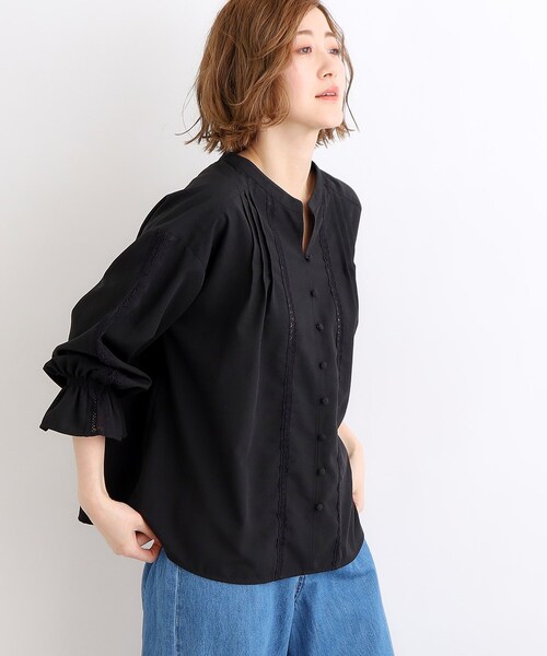 grove（グローブ）の「◆スパンボイルレース切り替えブラウス（シャツ/ブラウス・レディース・ブラック/オフホワイト/ブルー・02/03/01/04/05）」の8枚目の写真