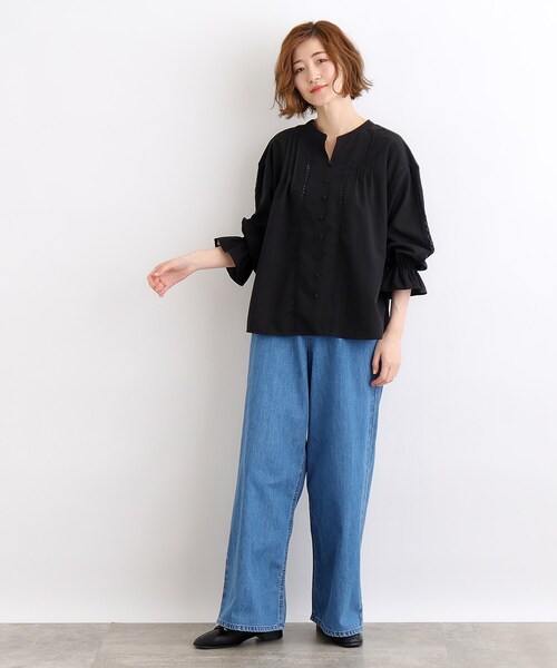 grove（グローブ）の「◆スパンボイルレース切り替えブラウス（シャツ/ブラウス・レディース・ブラック/オフホワイト/ブルー・02/03/01/04/05）」の9枚目の写真
