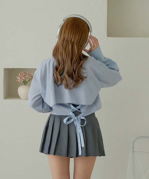 Ambre Neige(アンブルネージュ)の「back lace up shirt / バックレースアップシャツ(シャツ/ブラウス・レディース・ライトグレー/ライトブルー/オフホワイト・FREE)」の9枚目の写真